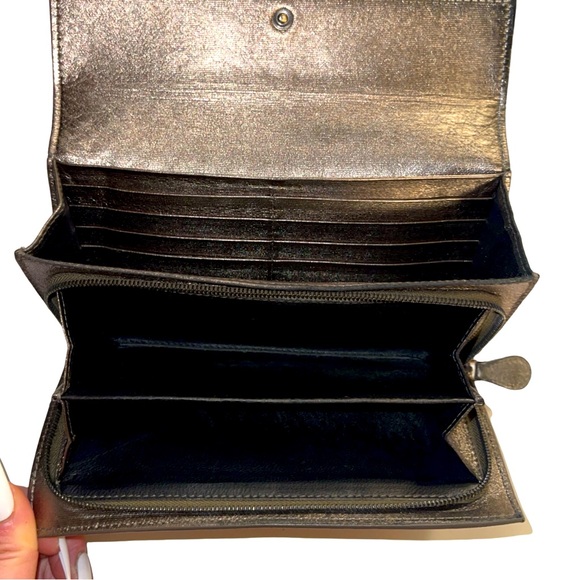 🖤 Bottega Veneta Intrecciato Leather Flap Top Snap Continental Wallet Metallic - Picture 6 of 14